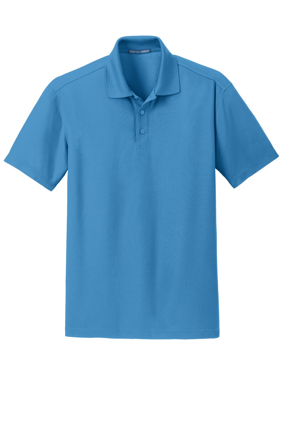 Front View of Celadon Blue Port Authority Dry Zone Grid Polo. K572 plain
