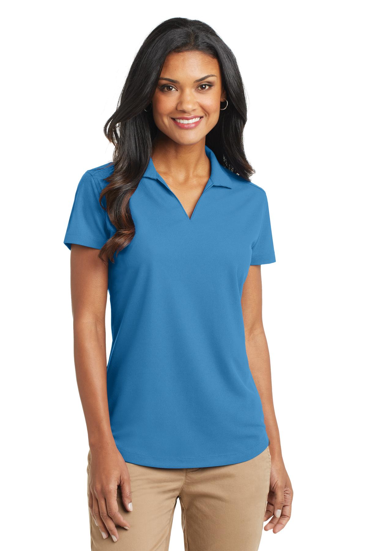 Front View of Celadon Blue Port Authority Women's Dry Zone Grid Polo. L572 plain