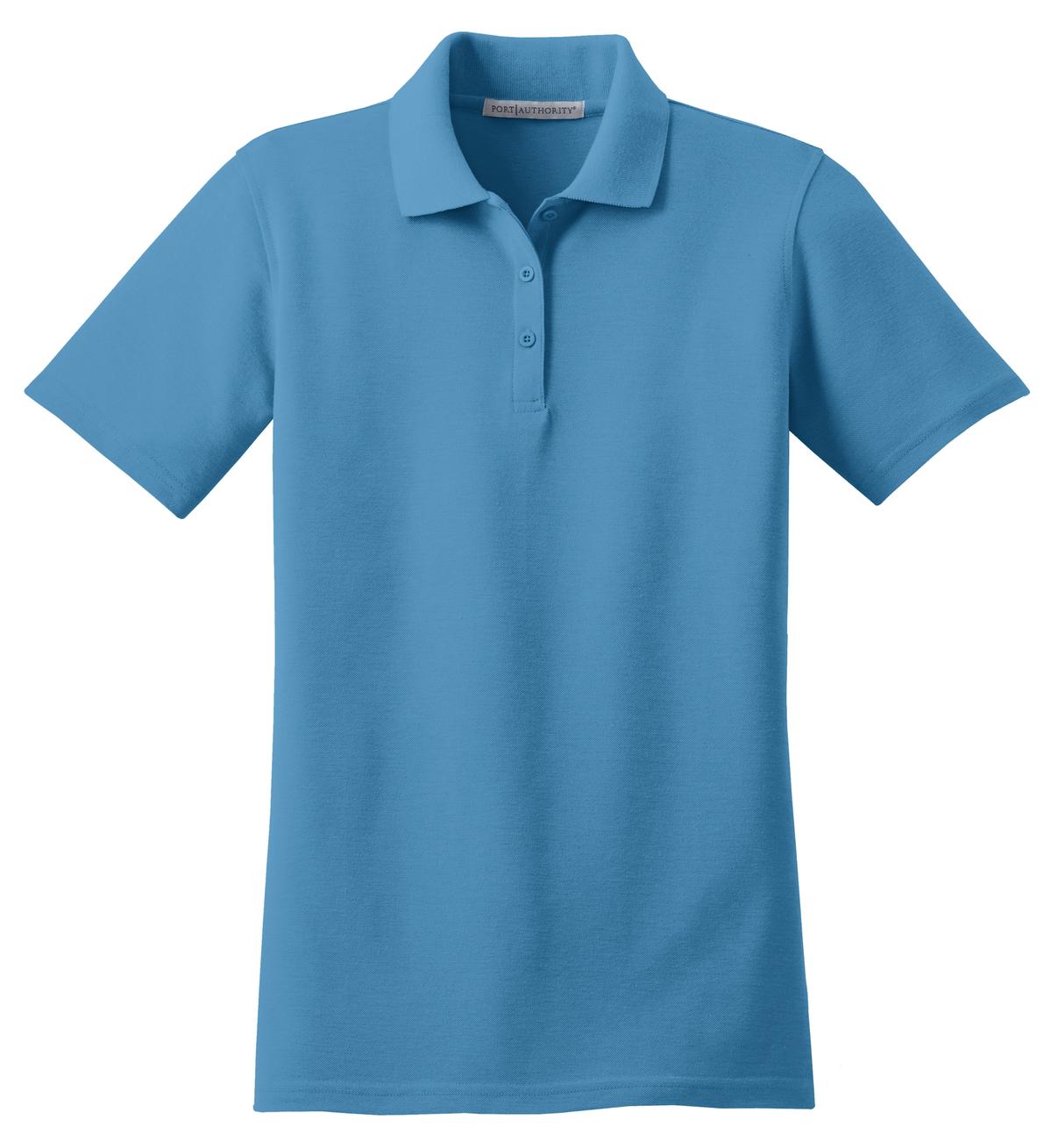 Front View of Celadon Blue Port Authority Women's Stain-Resistant Polo. L510 plain