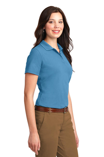 Front View of Celadon Blue Port Authority Women's Stain-Resistant Polo. L510 plain