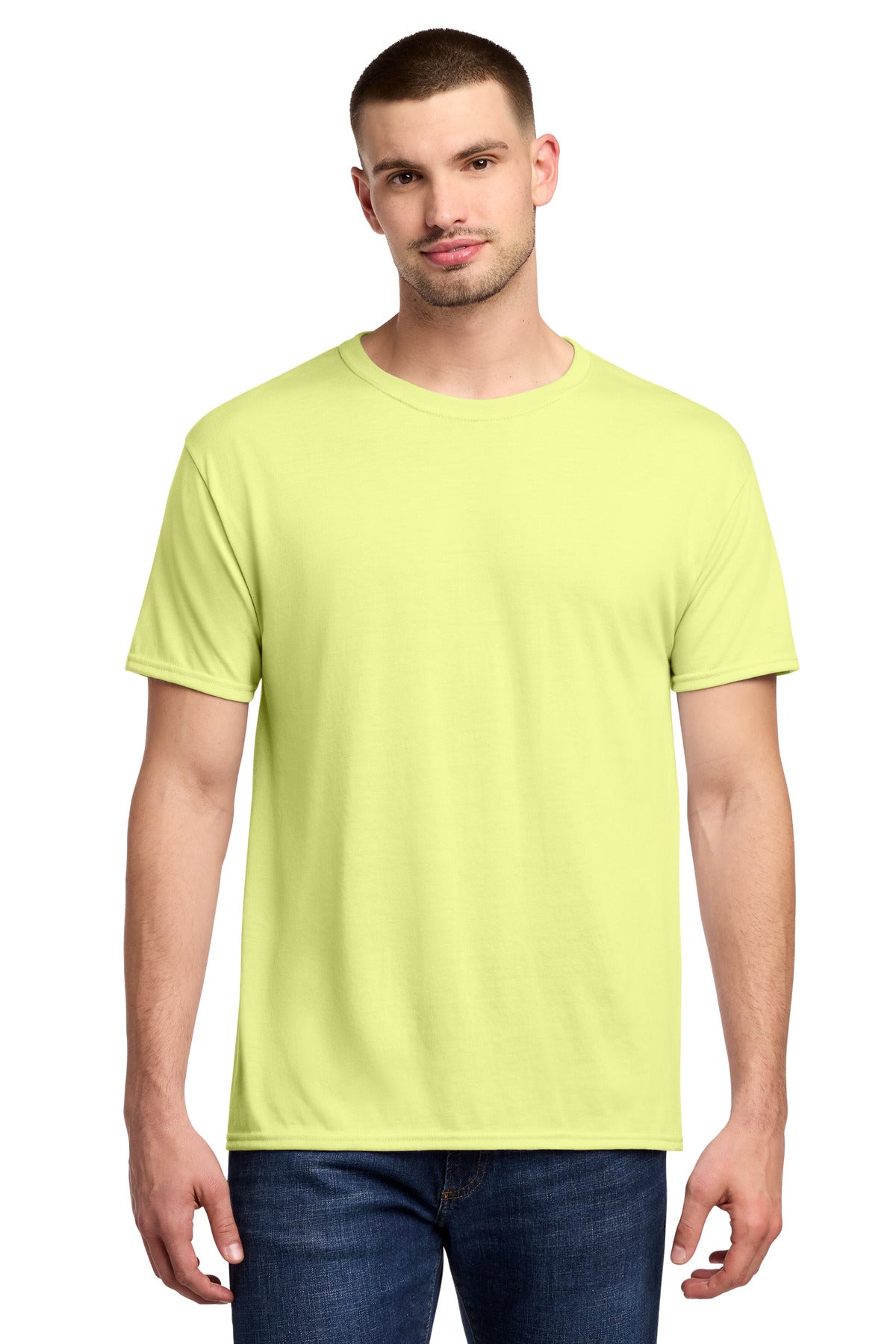 Front View of CelryJuice Jerzees Dri-Power 100% Polyester T-Shirt. 21M plain