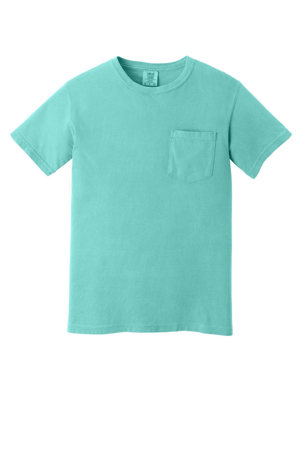 Front View of Chalky Mint COMFORT COLORS Heavyweight Ring Spun Pocket Tee. 6030 plain