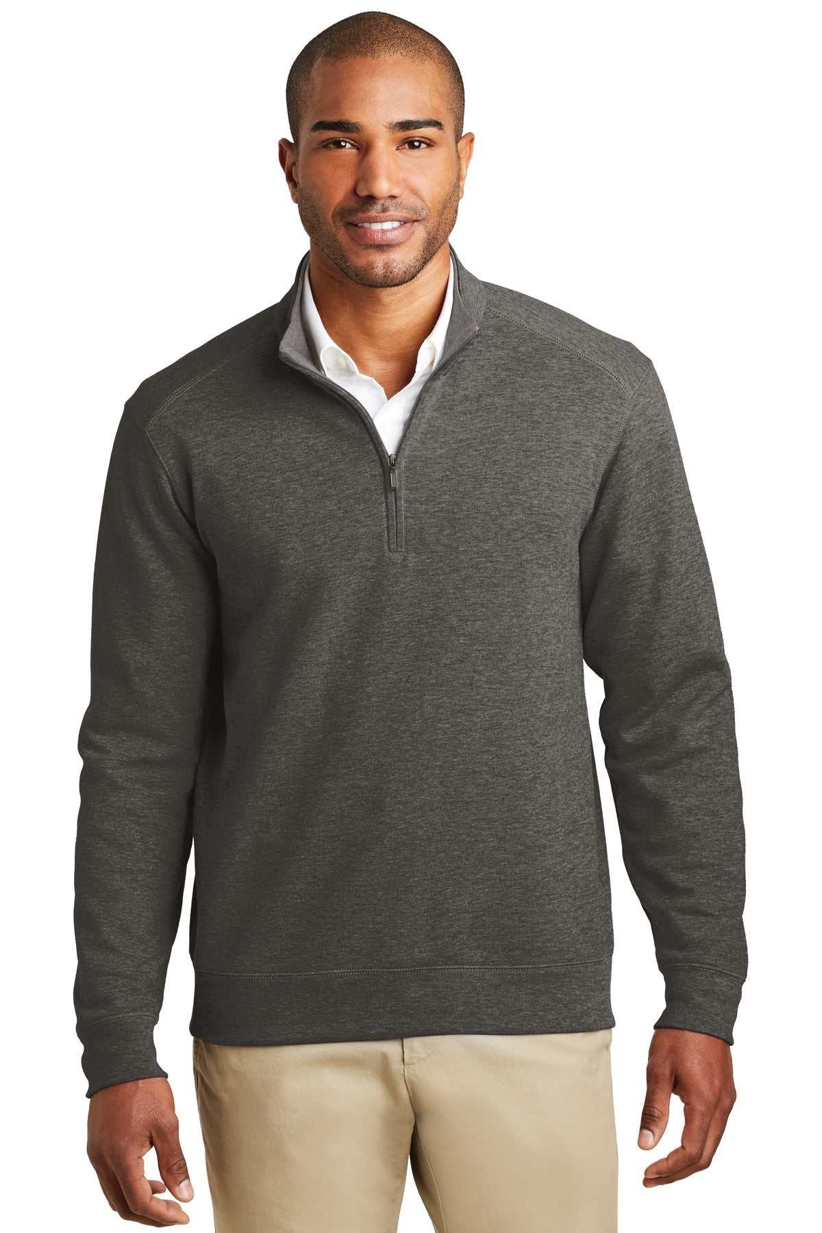 Front View of Char He/MH Gry Port Authority Interlock 1/4-Zip. K807 plain