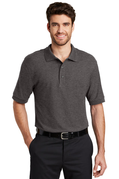Front View of Char Hthr Grey Port Authority Silk Touch Polo K500 plain