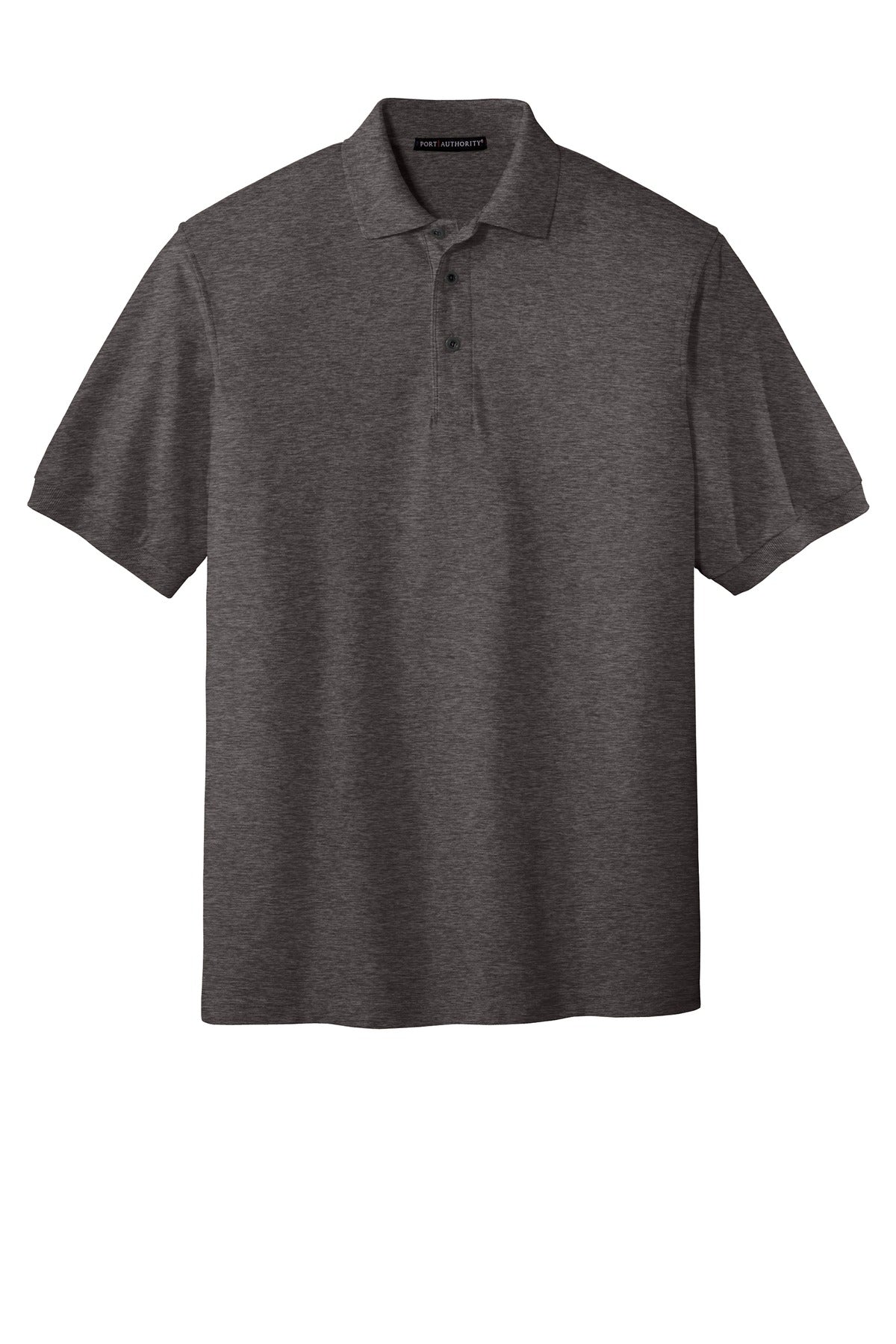 Front View of Char Hthr Grey Port Authority Silk Touch Polo K500 plain
