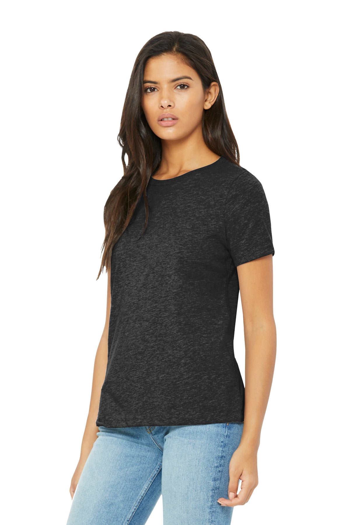 Front View of CharBlkTB BELLA+CANVAS Women's Relaxed Triblend Tee BC6413 plain