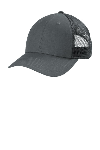 Front View of Charcoal CornerStone Canvas Mesh Back Cap. CS811 plain