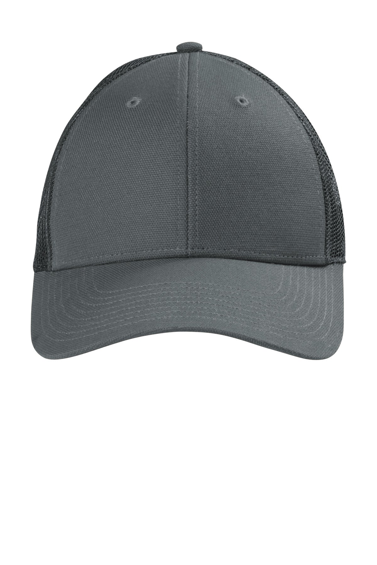 Front View of Charcoal CornerStone Canvas Mesh Back Cap. CS811 plain