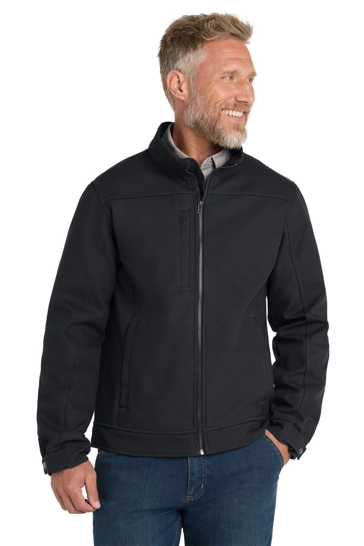 Front View of Charcoal CornerStone Duck Bonded Soft Shell Jacket CSJ60 plain