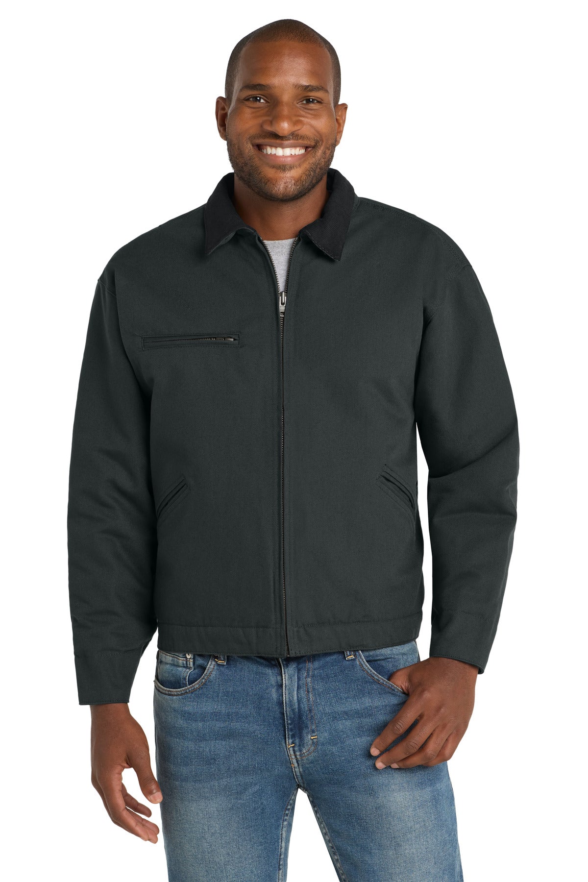 Front View of Charcoal CornerStone - Duck Cloth Work Jacket. J763 plain