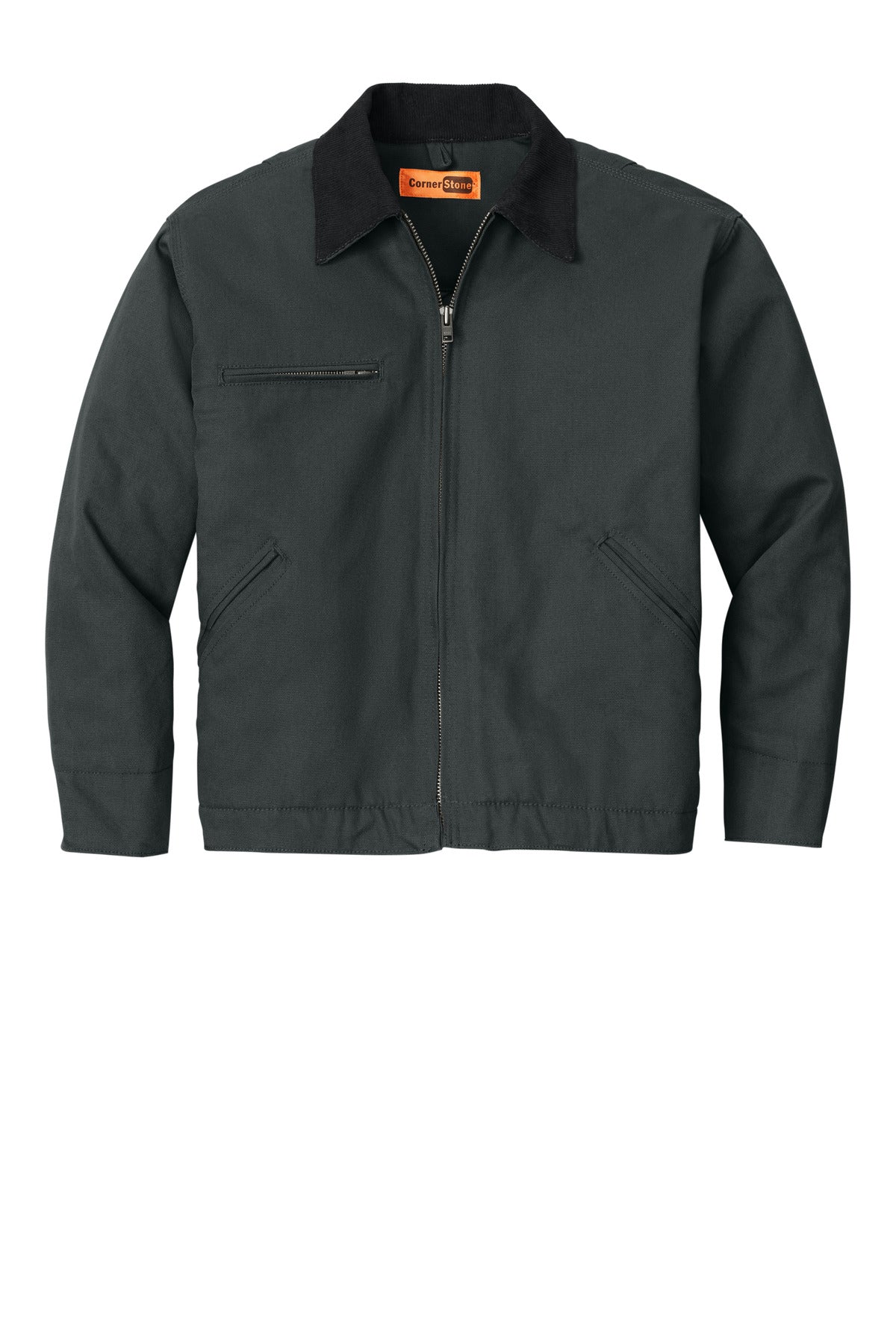 Front View of Charcoal CornerStone - Duck Cloth Work Jacket. J763 plain