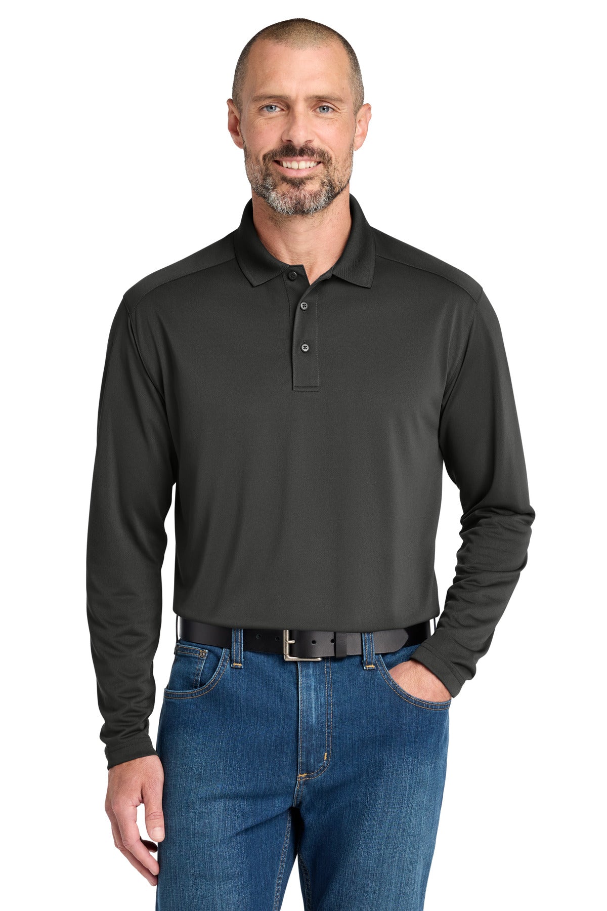 Front View of Charcoal CornerStone Select Lightweight Snag-Proof Long Sleeve Polo CS418LS plain