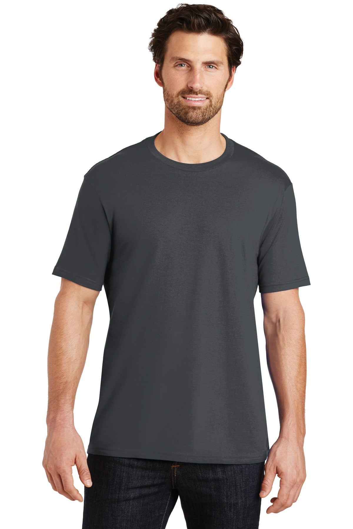 Front View of Charcoal District Perfect Weight Tee. DT104 plain