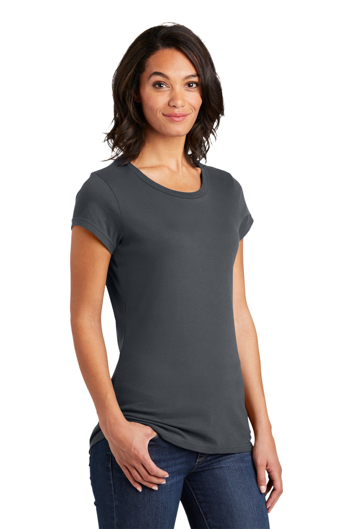 Front View of Charcoal District Women's Fitted Very Important Tee . DT6001 plain