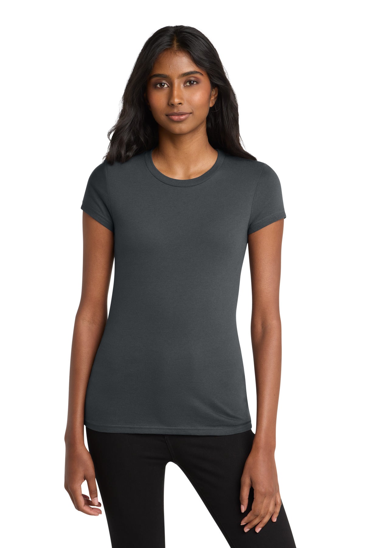 Front View of Charcoal District Women's Fitted Very Important Tee . DT6001 plain