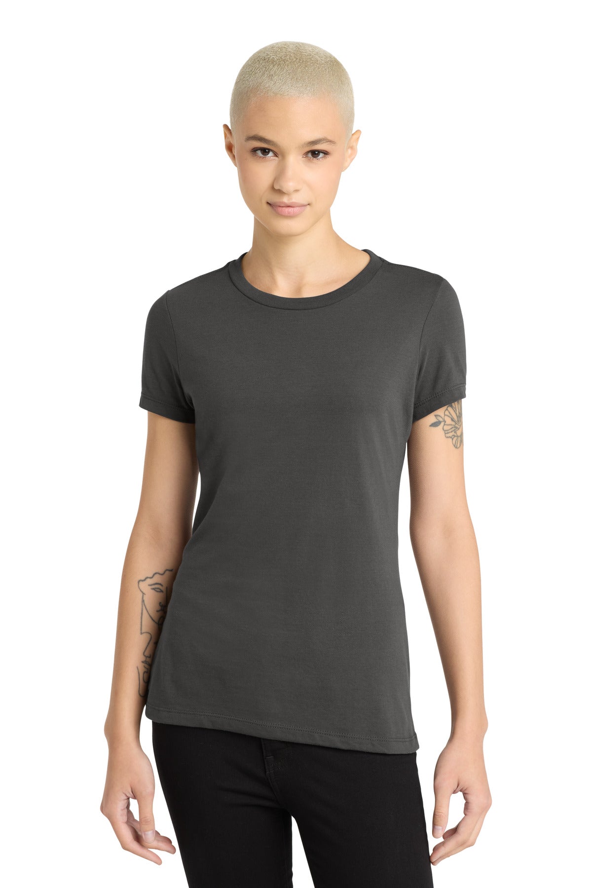 Front View of Charcoal District Women's Perfect Blend CVC Tee. DM108L plain