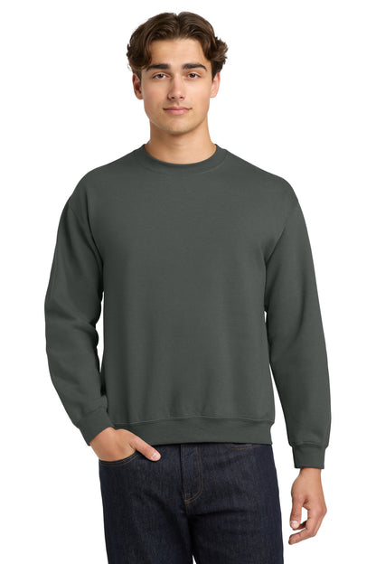 Front View of Charcoal Gildan Heavy Blend Crewneck Sweatshirt. 18000 plain