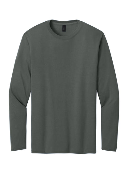 Front View of Charcoal Gildan Performance Long Sleeve T-Shirt. 42400 plain