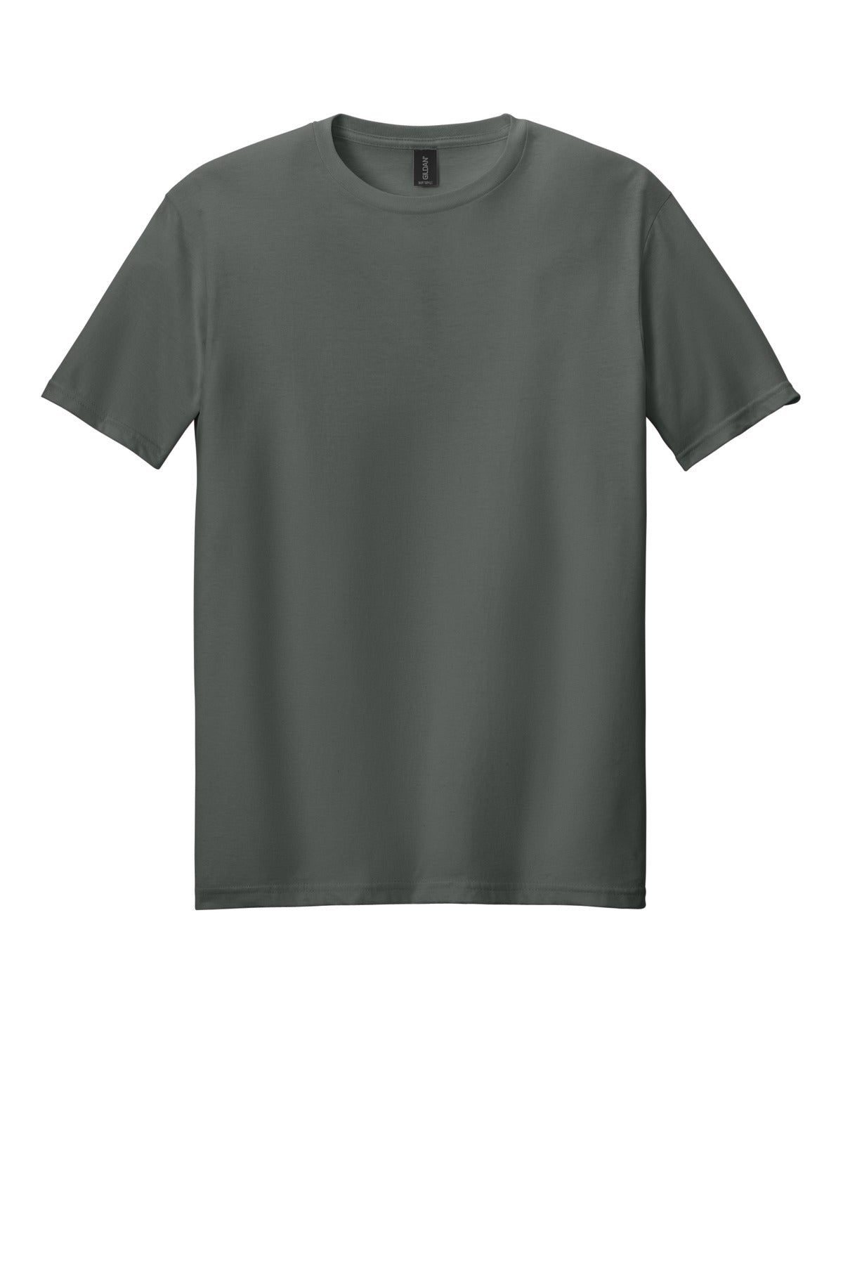 Front View of Charcoal Gildan Softstyle T-Shirt. 64000 plain
