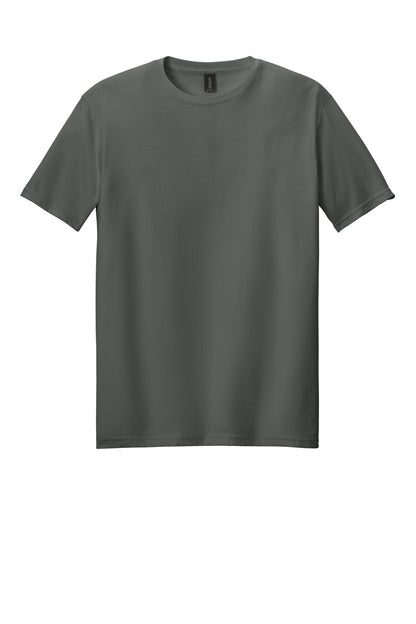 Front View of Charcoal Gildan Softstyle T-Shirt. 64000 plain