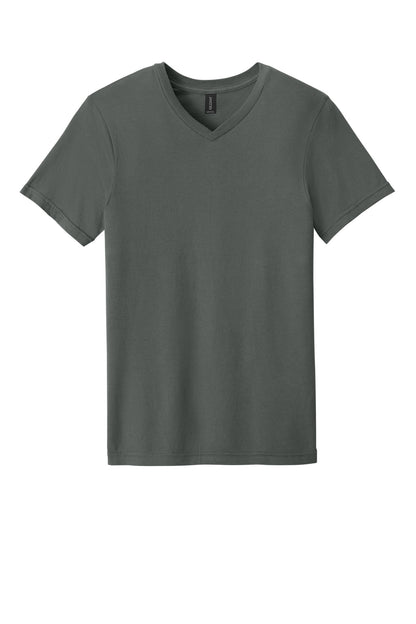 Front View of Charcoal Gildan Softstyle V-Neck T-Shirt. 64V00 plain