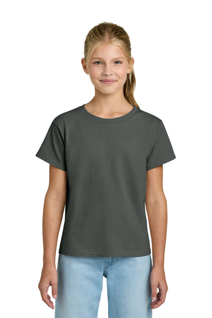 Front View of Charcoal Gildan Youth Light Cotton Tee 3000B plain