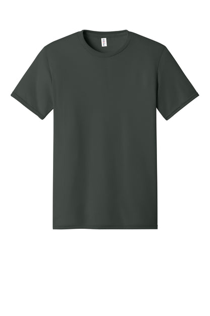 Front View of Charcoal Grey Jerzees Dri-Power 100% Polyester T-Shirt. 21M plain
