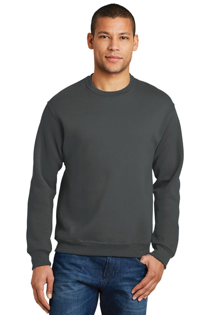 Front View of Charcoal Grey Jerzees - NuBlend Crewneck Sweatshirt. 562M plain