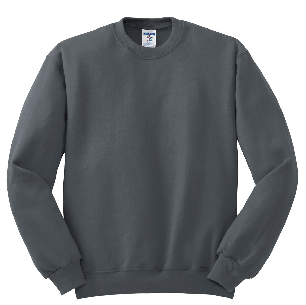 Front View of Charcoal Grey Jerzees - NuBlend Crewneck Sweatshirt. 562M plain