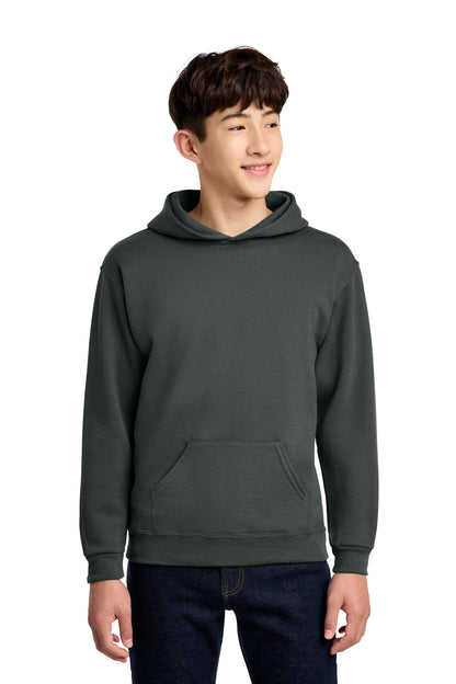 Front View of Charcoal Grey Jerzees - Youth NuBlend Pullover Hooded Sweatshirt. 996Y plain