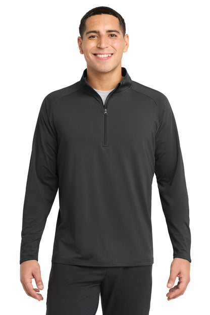 Front View of Charcoal Grey Sport-Tek Sport-Wick Stretch 1/4-Zip Pullover. ST850 plain