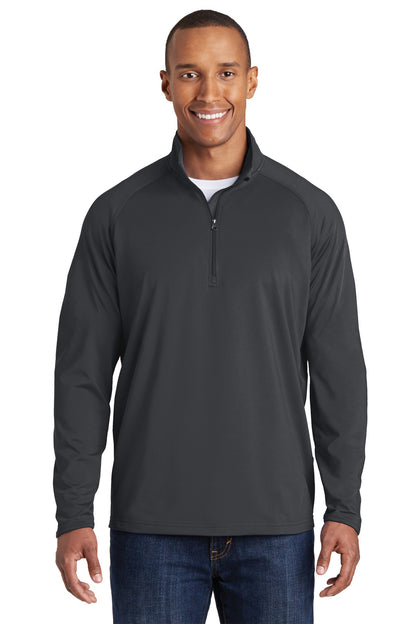 Front View of Charcoal Grey Sport-Tek Tall Sport-Wick Stretch 1/4-Zip Pullover. TST850 plain