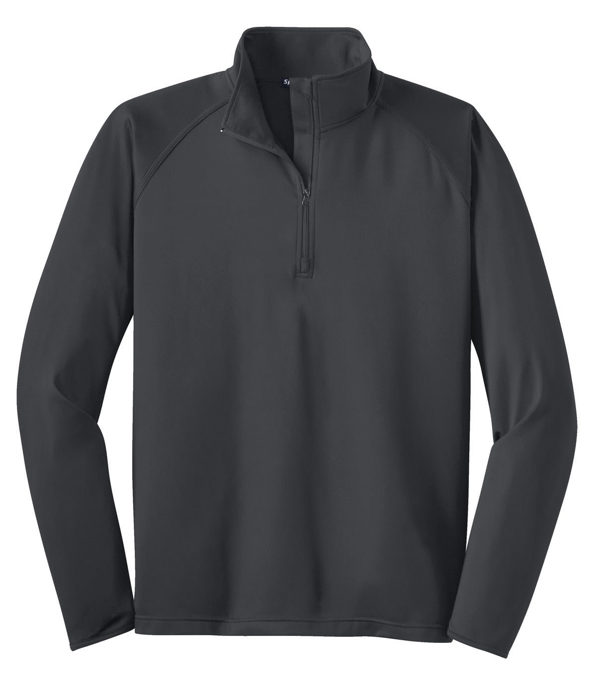 Front View of Charcoal Grey Sport-Tek Tall Sport-Wick Stretch 1/4-Zip Pullover. TST850 plain