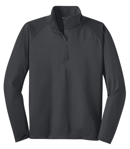 Front View of Charcoal Grey Sport-Tek Tall Sport-Wick Stretch 1/4-Zip Pullover. TST850 plain