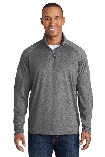 Front View of Charcoal Gy He Sport-Tek Sport-Wick Stretch 1/4-Zip Pullover. ST850 plain