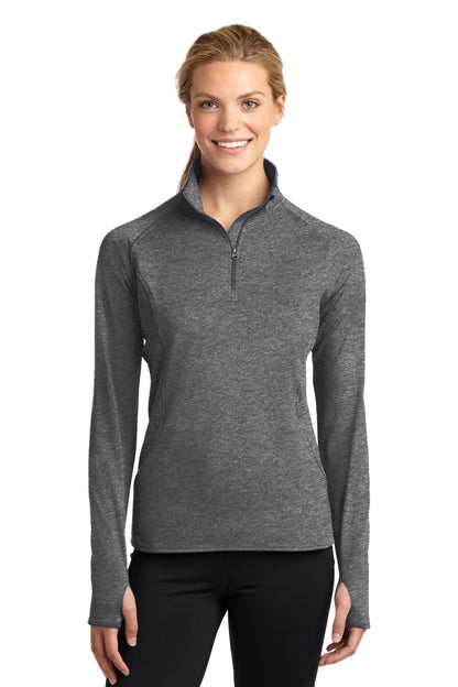 Front View of Charcoal Gy He Sport-Tek Women's Sport-Wick Stretch 1/4-Zip Pullover. LST850 plain