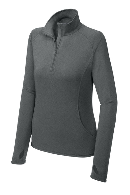 Front View of Charcoal Gy He Sport-Tek Women's Sport-Wick Stretch 1/4-Zip Pullover. LST850 plain