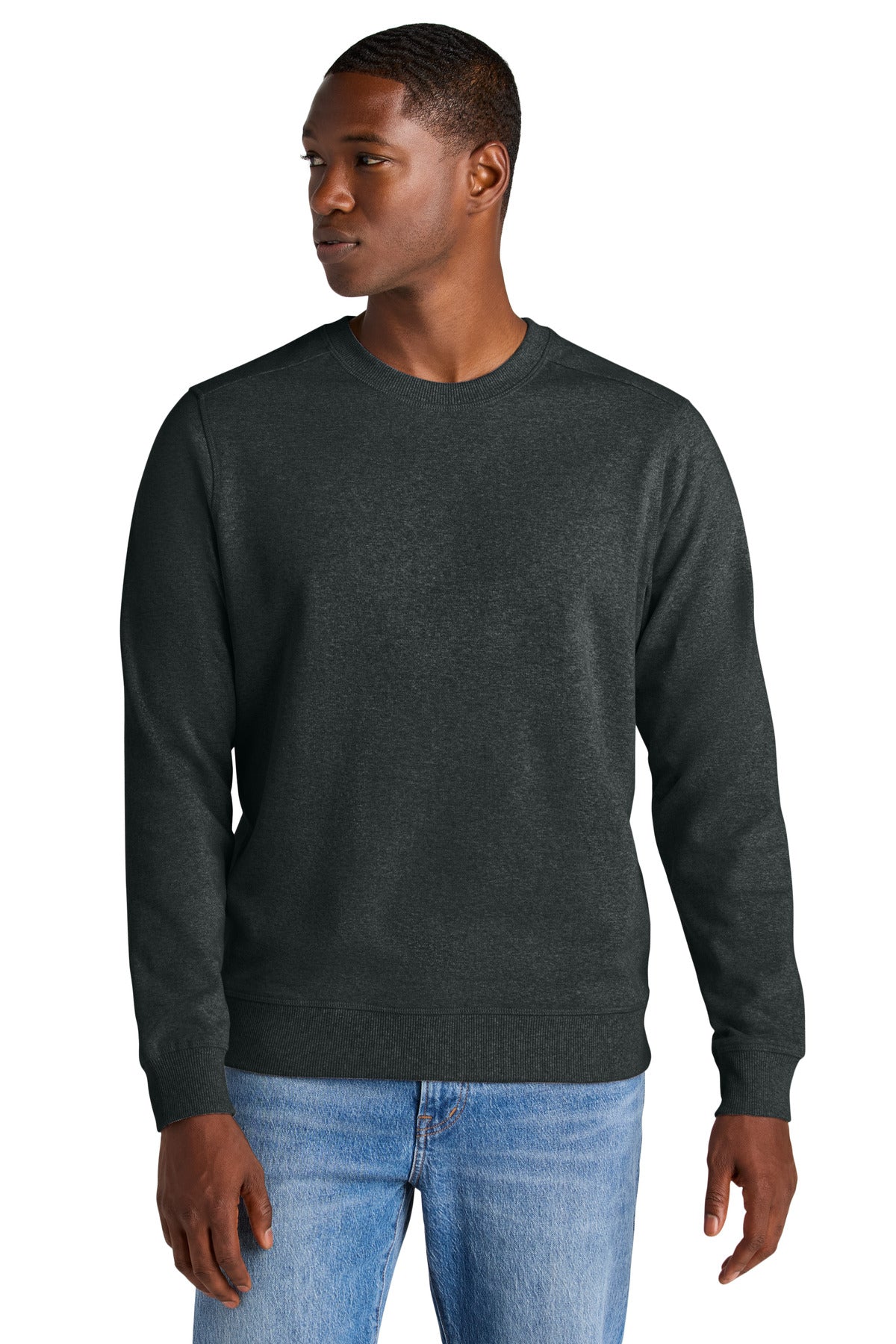 Front View of Charcoal Hthr District Re-Fleece Crew DT8104 plain