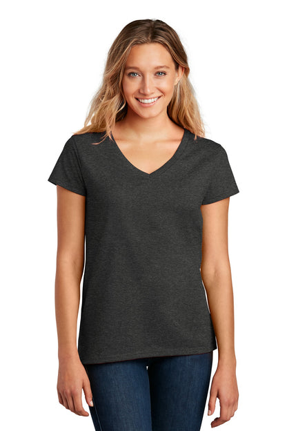Front View of Charcoal Hthr District Women's Re-Tee V-Neck DT8001 plain