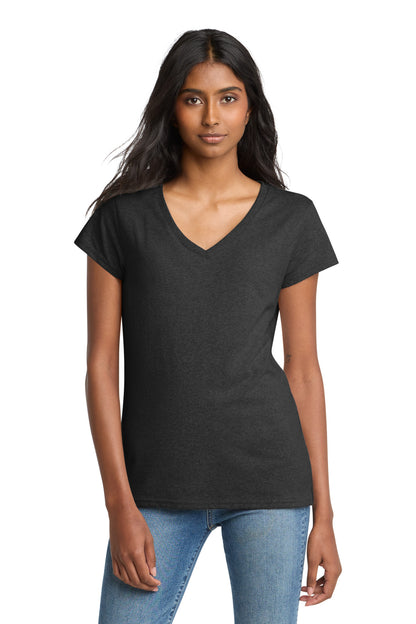 Front View of Charcoal Hthr District Women's Re-Tee V-Neck DT8001 plain