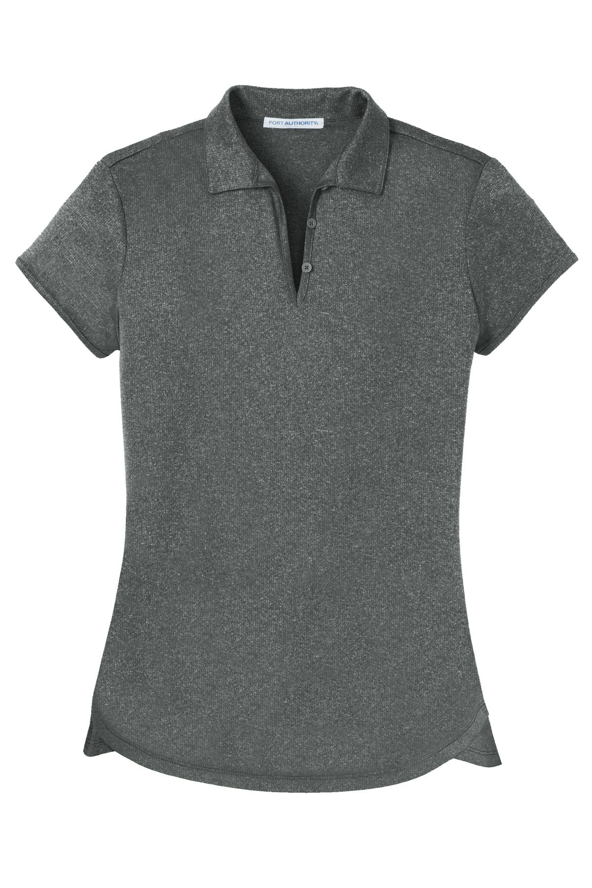 Front View of Charcoal Hthr Port Authority Women's Trace Heather Polo. L576 plain