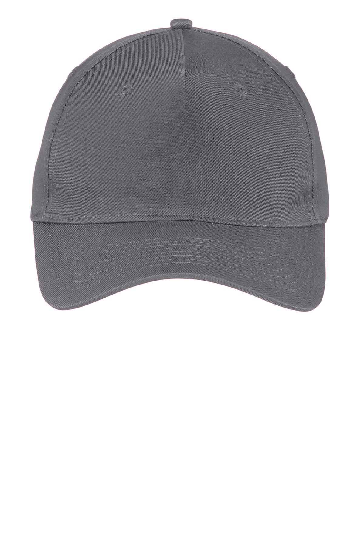Front View of Charcoal Port Authority Five-Panel Twill Cap. CP86 plain