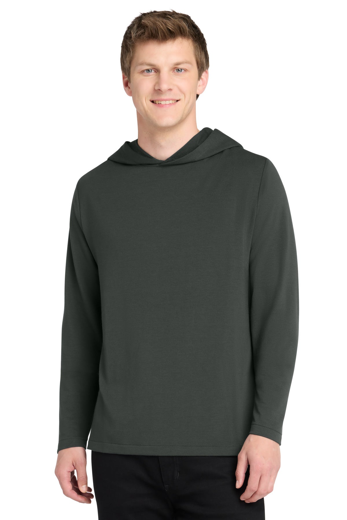 Front View of Charcoal Port Authority Microterry Pullover Hoodie K826 plain