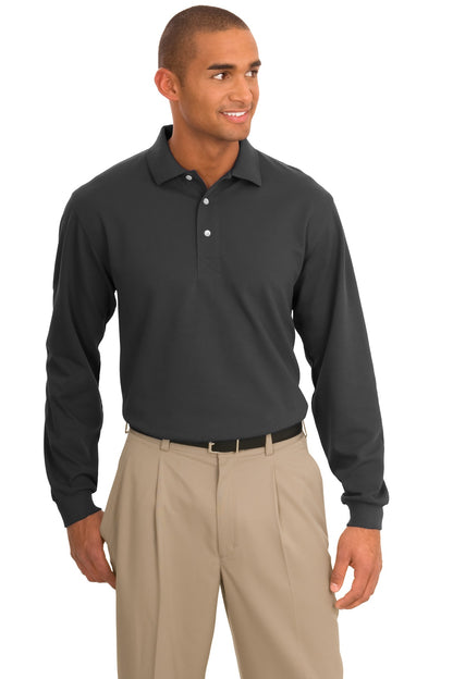 Front View of Charcoal Port Authority Rapid Dry Long Sleeve Polo. K455LS plain