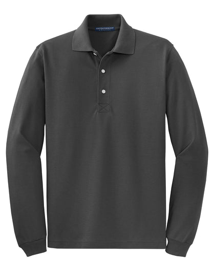 Front View of Charcoal Port Authority Rapid Dry Long Sleeve Polo. K455LS plain