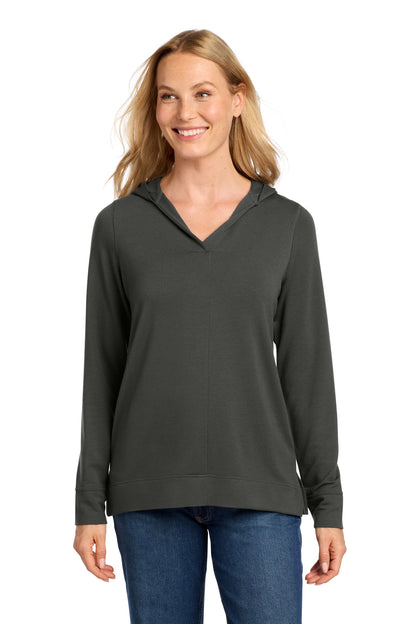 Front View of Charcoal Port Authority Women's Microterry Pullover Hoodie LK826 plain