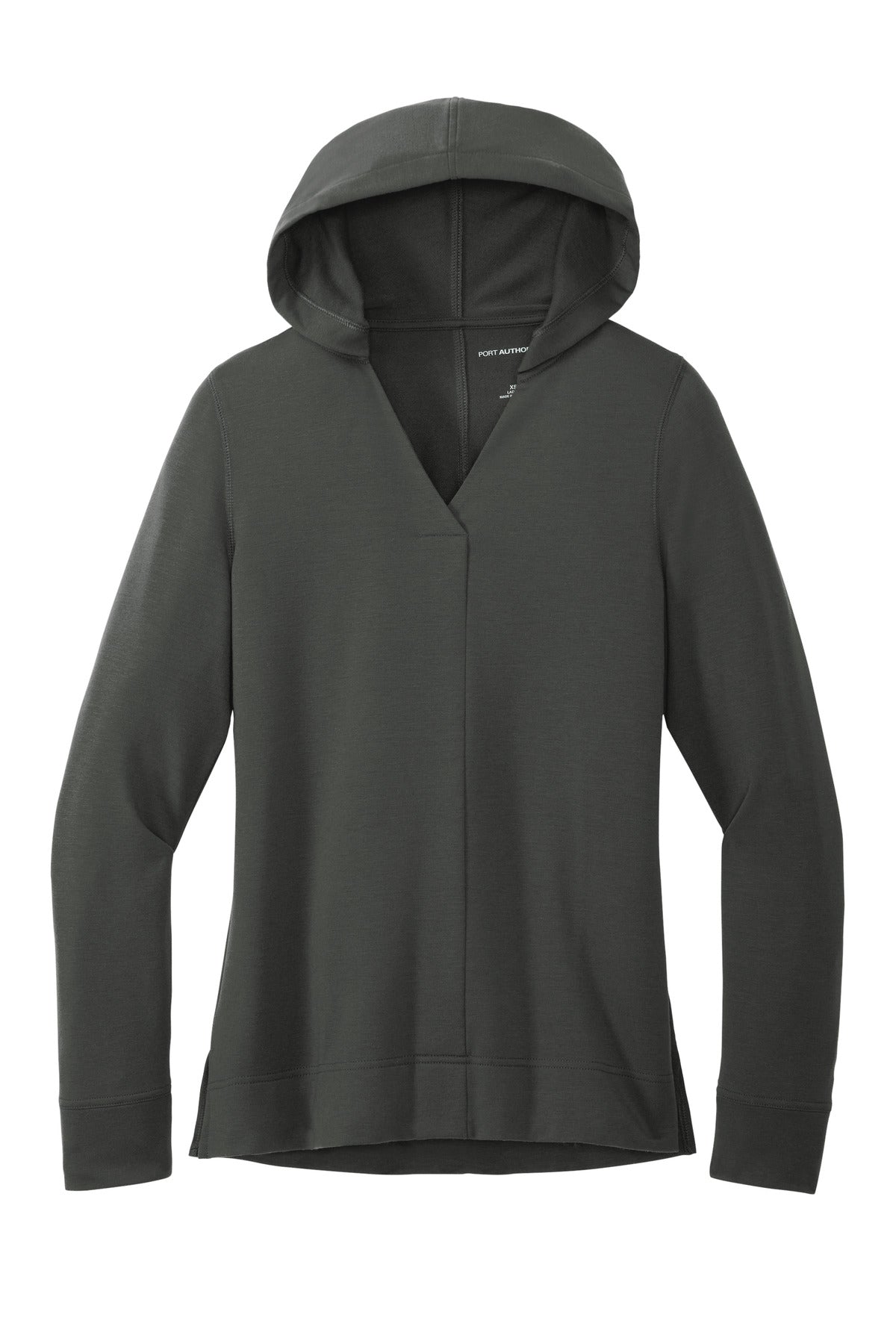 Front View of Charcoal Port Authority Women's Microterry Pullover Hoodie LK826 plain