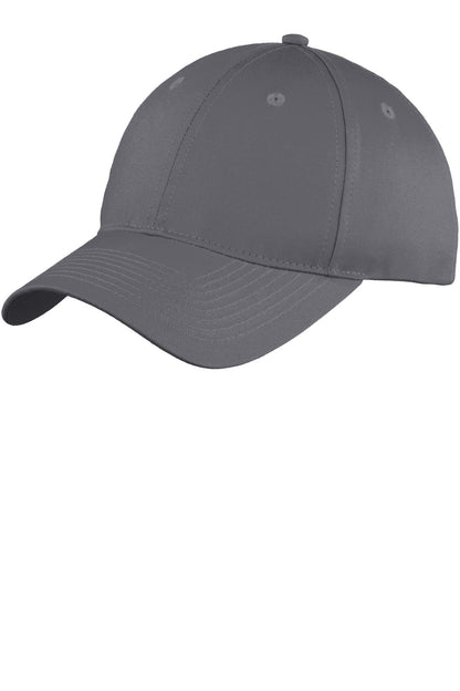 Front View of Charcoal Port Authority Youth Six-Panel Unstructured Twill Cap. YC914 plain