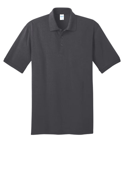 Front View of Charcoal Port & Co Core Blend Jersey Knit Polo. KP55 plain
