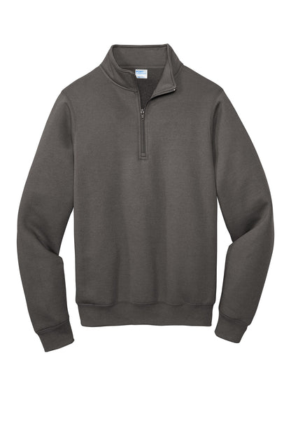 Front View of Charcoal Port & Co Core Fleece 1/4-Zip Pullover Sweatshirt PC78Q
